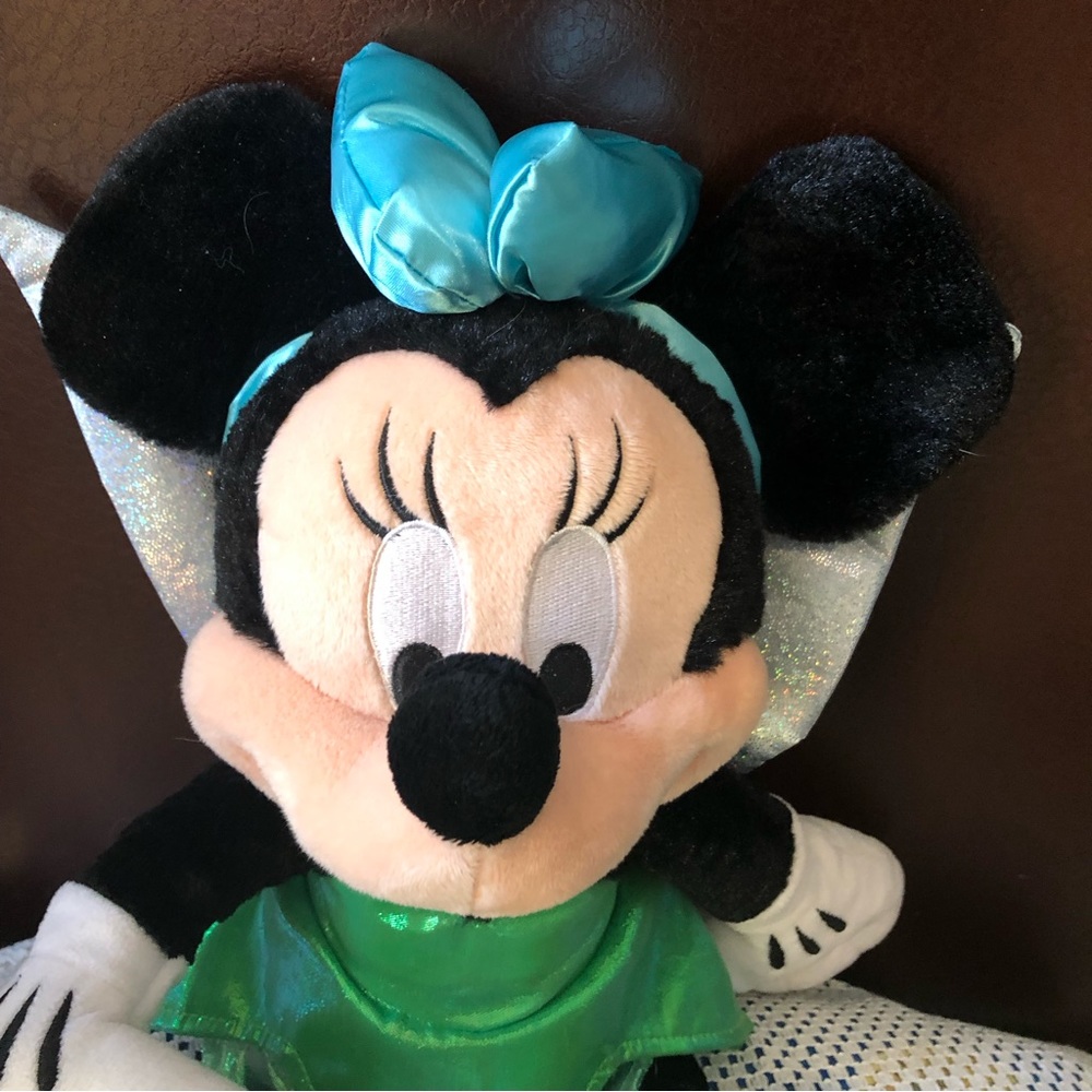 Disney Parks Minnie Mouse Dressed As Tinkerbell Stuffed Doll with Glitter Wings - Picture 3 of 7